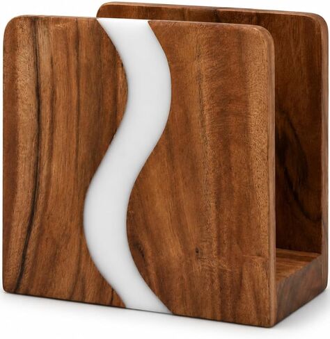 Farmhouse Rustic Wooden Napkin Holder (5.5"x 2.5"x 4")| Vintage Vertical Napkin Standing Holder - Table, Counter Top - Servilleteros Para Mesas in Kuwait