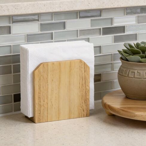 Farmhouse Napkin Holder, Solid Rubberwood Vertical Stand, Sturdy Kitchen & Dining Table Organizer, Holds Standard Paper Napkins, Rustic Home Decor, 5.5"L x 2.6"W x 5.5"H in Kuwait