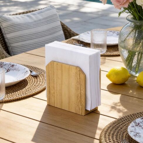Farmhouse Napkin Holder, Solid Rubberwood Vertical Stand, Sturdy Kitchen & Dining Table Organizer, Holds Standard Paper Napkins, Rustic Home Decor, 5.5"L x 2.6"W x 5.5"H in Kuwait