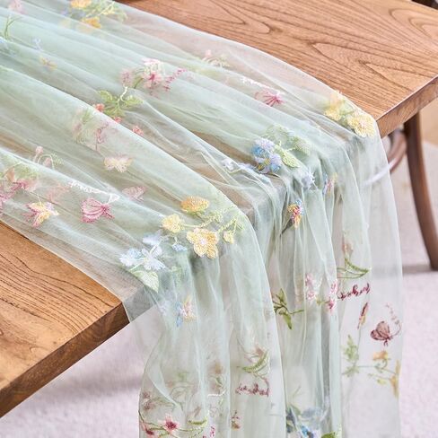 vctops 2 Packs Embroidery Lace Fall Table Runner 10ft Floral Garden Seasonal Tulle Table Runner Holiday Kitchen Dining Table Decoration for Wedding Party Baby Shower Birthday (Sage Green,30"x120") in Kuwait