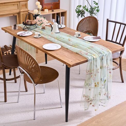 vctops 2 Packs Embroidery Lace Fall Table Runner 10ft Floral Garden Seasonal Tulle Table Runner Holiday Kitchen Dining Table Decoration for Wedding Party Baby Shower Birthday (Sage Green,30"x120") in Kuwait
