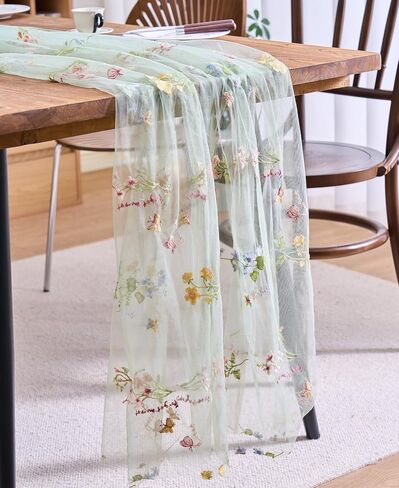 vctops 2 Packs Embroidery Lace Fall Table Runner 10ft Floral Garden Seasonal Tulle Table Runner Holiday Kitchen Dining Table Decoration for Wedding Party Baby Shower Birthday (Sage Green,30"x120") in Kuwait