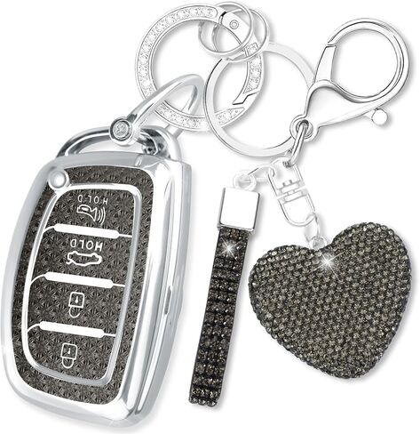 Compatible with Hyundai Key Fob Cover with Diamond Keychain, Compatible with Elantra Ioniq Sonata Tucson Elantra GT Smart Remote Key Protector for Women (4 Buttons-Pink Heart) in Saudi Arabia