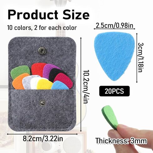 20 Pieces Felt Guitar Picks Felt Picks for Ukulele Heart Shape Pick for Ukulele with Pick Holder Case for Guitar Ukuleles Bass (10 Mixed Colors) in Kuwait