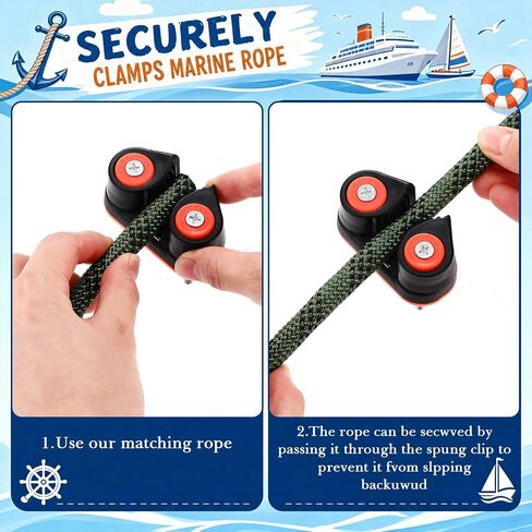 Vinsot Ball Bearing Cam Cleat مع حبل متين بطول 32 قدمًا - مربط من الألومنيوم لخط 1/2 بوصة، معطف صلب بأكسيد، أجهزة إبحار عالية الحمولة، تعديل سهل للخط، معدات بحرية خارجية، قوارب الكاياك in Kuwait