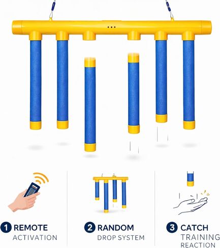 لعبة Reflex Challenge Drop Stick، جهاز تحكم عن بعد 3 سرعات قابلة للتعديل، لعبة تحدي Reflex Drop Sticks، لعبة تدريب على التفاعل، (أصفر) in Kuwait