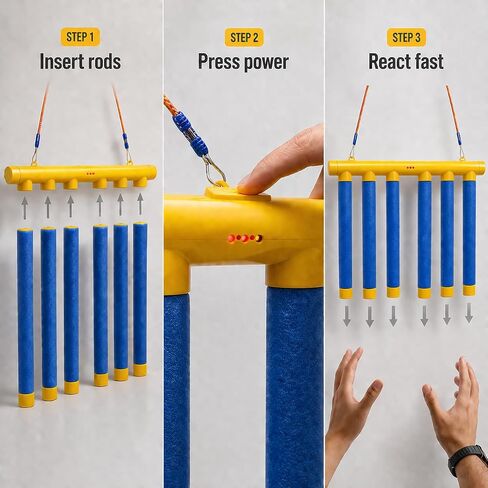 لعبة Reflex Challenge Drop Stick، جهاز تحكم عن بعد 3 سرعات قابلة للتعديل، لعبة تحدي Reflex Drop Sticks، لعبة تدريب على التفاعل، (أصفر) in Kuwait