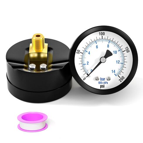 مقياس ضغط مضخة الآبار 0-200PSI مقاس 2 بوصة، حامل خلفي 1/8 بوصة NPT، دقة 3-2-3%، للأنبوب، مضخة المياه، الغاز، السائل، اختبار الضغط in Kuwait