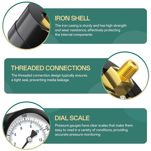 مقياس ضغط مضخة الآبار 0-200PSI مقاس 2 بوصة، حامل خلفي 1/8 بوصة NPT، دقة 3-2-3%، للأنبوب، مضخة المياه، الغاز، السائل، اختبار الضغط in Kuwait