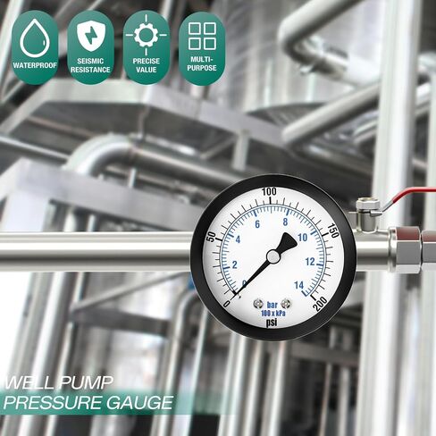 مقياس ضغط مضخة الآبار 0-200PSI مقاس 2 بوصة، حامل خلفي 1/8 بوصة NPT، دقة 3-2-3%، للأنبوب، مضخة المياه، الغاز، السائل، اختبار الضغط in Kuwait