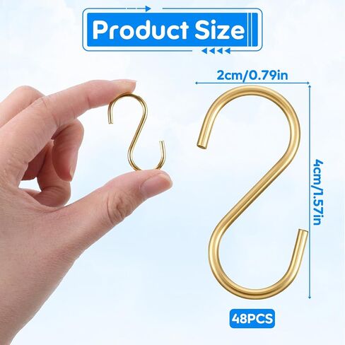 48PCS 1.6 Inch Mini S Hooks, Heavy Duty Metal S Shaped Hooks, Small S-Hook, Curtain Hanging Connectors, S-Shaped Utility Hook for Ornaments, Jewelry, Hanging, Hardware and DIY Crafts (Gold) in Kuwait