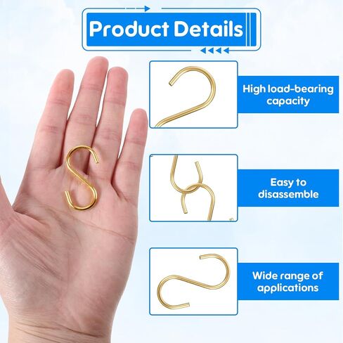 48PCS 1.6 Inch Mini S Hooks, Heavy Duty Metal S Shaped Hooks, Small S-Hook, Curtain Hanging Connectors, S-Shaped Utility Hook for Ornaments, Jewelry, Hanging, Hardware and DIY Crafts (Gold) in Kuwait