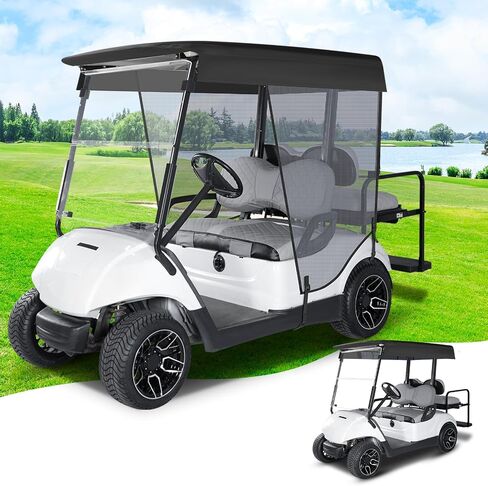 Universal 2 Passenger Golf Cart Sun Shade Cover, 58" Roof Compatible with EZGO TXT/RXV Club Car Precedent DS, 3 Sides Roll Up UV Breathable Mesh Sunshade Screen for Sun Block and Cooling in Kuwait