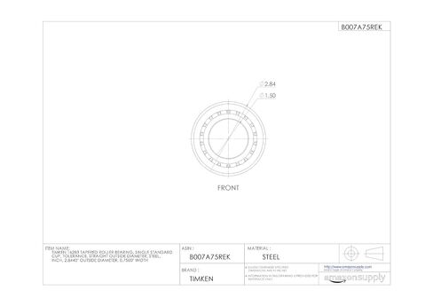 Timken 16283 محمل أسطواني مدبب، كوب واحد، تسامح قياسي، قطر خارجي مستقيم، فولاذ، بوصة، القطر الخارجي 2.8440 بوصة، العرض 0.7500 بوصة in Kuwait