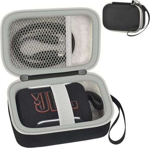 حقيبة حمل صلبة لمكبر صوت بلوتوث JBL Go 5/Go 4/Go 3، حقيبة تخزين للسفر مع بطانة ناعمة، جيب شبكي، حزام معصم وحلقة تسلق للمشي لمسافات طويلة والتخييم والسفر - برتقالي داخلي، حافظة فقط in Kuwait