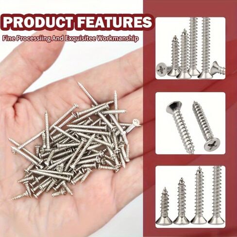 1070PCS Flat Head Wood Screws Assortment Kit, Phillips Drive Self-Tapping Screws Set, 304 Stainless Steel, 8 Sizes (4mm-20mm) for Home DIY and Furniture Repair, Durable and Rustproof. in Kuwait