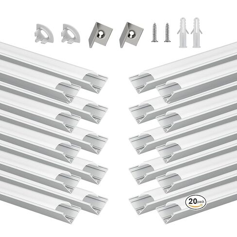 BTF-Lighting 20 pack 1.64ft/0.5m على شكل حرف V ، نظام قناة الألومنيوم LED أسود على شكل V مع عدسة غطاء سوداء ، وموزع ملف تعريف مسار المسار من الألومنيوم لمدة 8/10/12 مم SMD/FCOB LED أضواء الشريط (لا LED) in Kuwait