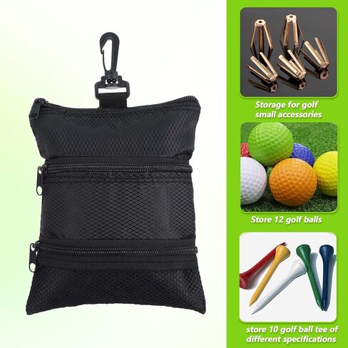 حقيبة Xindojuz Golf Tee Pouch، 7.87 × 6.69 بوصة متعددة الجيوب بسحّاب، حقيبة حامل كرة الجولف مع مشبك مخلب جراد البحر، ملحقات حقيبة الجولف الثمينة للرجال والنساء (أسود) in Kuwait
