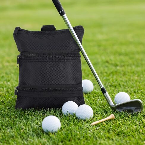 حقيبة Xindojuz Golf Tee Pouch، 7.87 × 6.69 بوصة متعددة الجيوب بسحّاب، حقيبة حامل كرة الجولف مع مشبك مخلب جراد البحر، ملحقات حقيبة الجولف الثمينة للرجال والنساء (أسود) in Kuwait