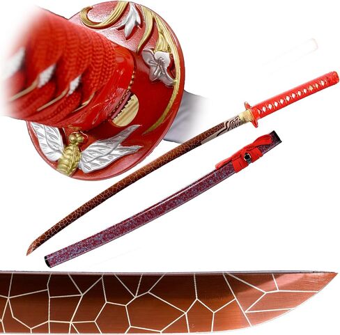 Samurai Katana Sword Real,Hand Forged Traditional Hardening 1060 High Carbon Steel Full Tang,for Man Gift Cosplay Decoration red in Kuwait