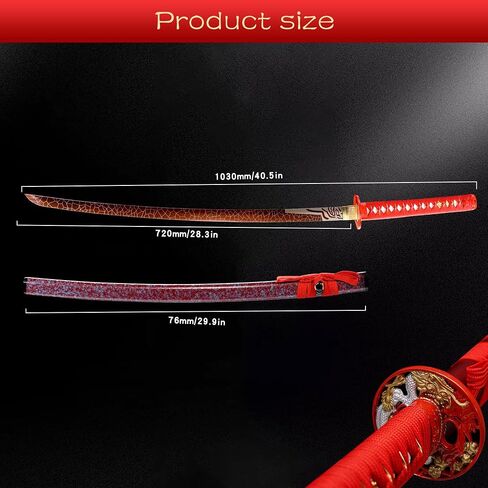 Samurai Katana Sword Real,Hand Forged Traditional Hardening 1060 High Carbon Steel Full Tang,for Man Gift Cosplay Decoration red in Kuwait