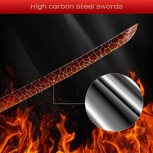 Samurai Katana Sword Real,Hand Forged Traditional Hardening 1060 High Carbon Steel Full Tang,for Man Gift Cosplay Decoration red in Kuwait