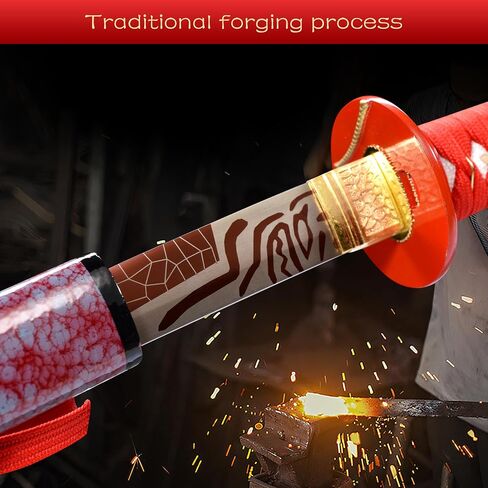 Samurai Katana Sword Real,Hand Forged Traditional Hardening 1060 High Carbon Steel Full Tang,for Man Gift Cosplay Decoration red in Kuwait