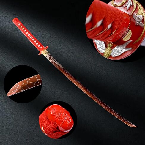 Samurai Katana Sword Real,Hand Forged Traditional Hardening 1060 High Carbon Steel Full Tang,for Man Gift Cosplay Decoration red in Kuwait