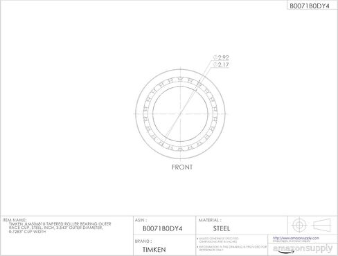 Timken JLM506810 كأس السباق الخارجي بمحمل أسطواني مدبب، فولاذ، بوصة، القطر الخارجي 3.543 بوصة، عرض الكوب 0.7283 بوصة in Kuwait
