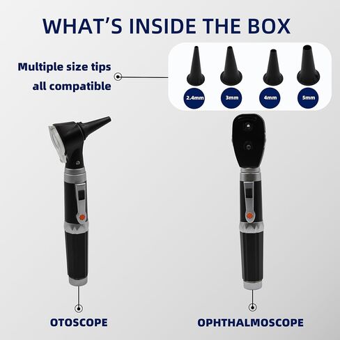 2-in-1 Otoscope & Oph Set - Perfect for Nursing, Medical Students & Doctors - Includes 4 Reusable Ear Speculums & Carry Case in Kuwait