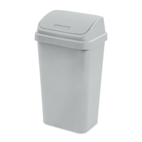 Kitchen Trash Can, 13 Gallon Plastic Garbage Bin with Swing Top Lid, Light Gray in Kuwait