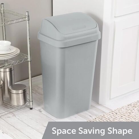 Kitchen Trash Can, 13 Gallon Plastic Garbage Bin with Swing Top Lid, Light Gray in Kuwait