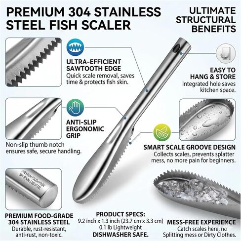 Fish Scaler, 304 Stainless Steel Fish Scaler scraper Remover, Sawtooth Fish Descaler Tool for Kitchen, Seafood Markets. in Kuwait