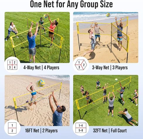 Patiassy 16FT 4 Square Volleyball Game Set with Adjustable Height, 4-Way Volleyball/Badminton Net Outdoor for Backyard, Lawn and Beach in Saudi Arabia