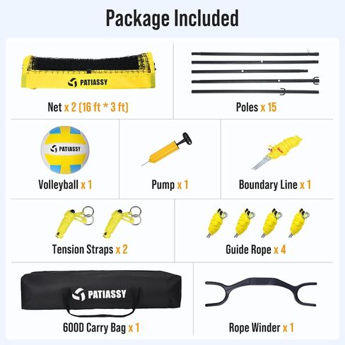 Patiassy 16FT 4 Square Volleyball Game Set with Adjustable Height, 4-Way Volleyball/Badminton Net Outdoor for Backyard, Lawn and Beach in Saudi Arabia