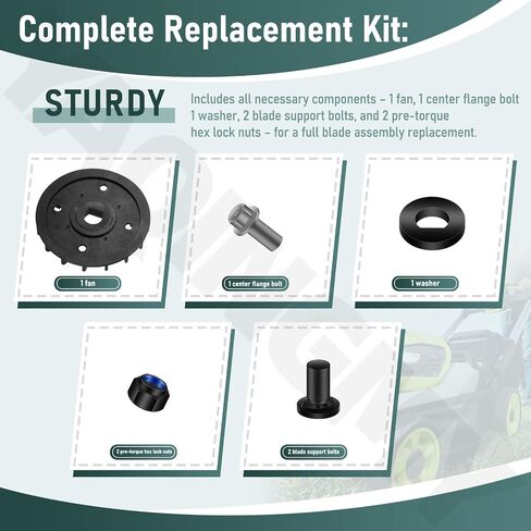 Lawn Mower Blade Replacement Kit – Includes Fan, Bolts, Nuts, and Washers for Dual Blades – Compatible with EGO Power+ LM2130SP, LM2150SP, LM2160SP 21-Inch Lawn Mowers in Kuwait