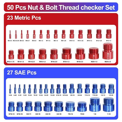 50PCS Thread Checker, Bolt Size Finder Nut and Bolt Thread Checker, 23 Metric & 27 SAE Box Set Thread Gauge Size Checker in Kuwait