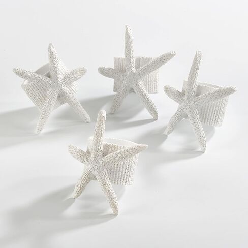 SARO LIFESTYLE Design Starfish Napkin Ring (مجموعة من 4)، 1.5 بوصة، أبيض، (NR079.W) in Kuwait