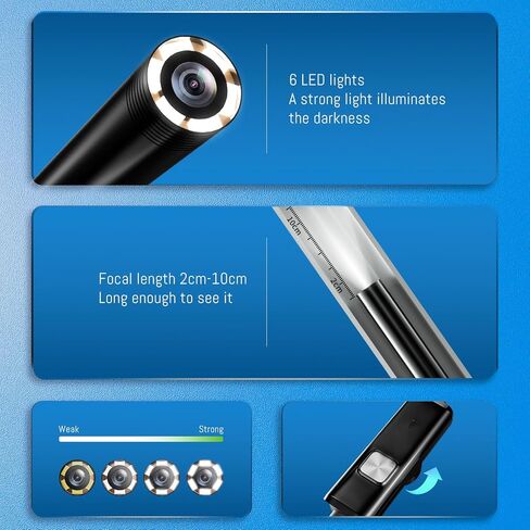 كاميرا المنظار مع 8 مصابيح LED، دقة 1080 بكسل عالية الدقة، IP67، بوريسكوب للسيارة، أداة فحص خط الأنابيب/المحرك/المساحة المحصورة، مثالية لعيد الأب (1 متر، عدسة واحدة) in Kuwait
