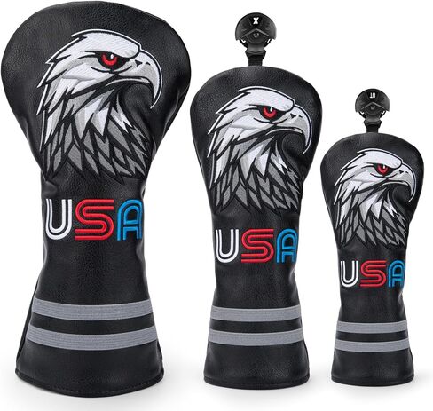 Bald Eagle Golf Head Covers - Leather Driver Headcover Fairway Wood Cover Hybrid Head Covers in Kuwait