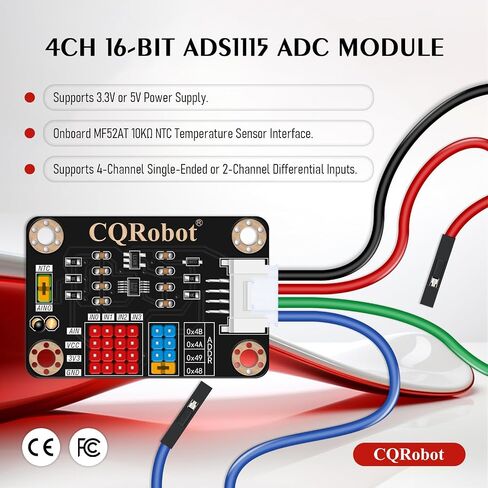 CQRobot ADS1115 4-Channel 16-Bit ADC Converter Module with Programmable Gain/I2C Address/Temperature Measurement, Compatible with Arduino/Raspberry Pi, 3.3V/5V Dual Voltage. in Kuwait