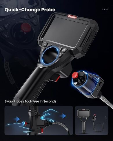 كاميرا Ralcam Industrial Borescope مع كابل ثعبان قابل للاستبدال، شاشة HD 5 بوصة، مسبار مفصل بأربعة اتجاهات وعصا تحكم من الفولاذ المقاوم للصدأ، كاميرا 6.2 مم، كابل مقاوم للماء، 5 أقدام تلقائي وأنابيب in Kuwait