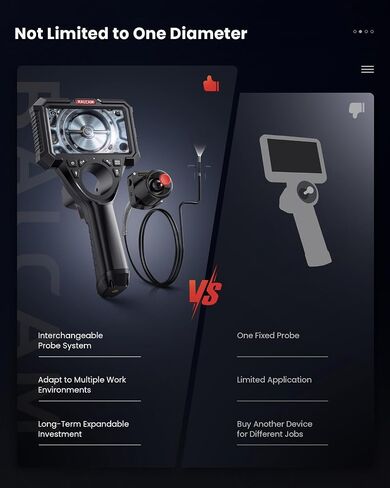 كاميرا Ralcam Industrial Borescope مع كابل ثعبان قابل للاستبدال، شاشة HD 5 بوصة، مسبار مفصل بأربعة اتجاهات وعصا تحكم من الفولاذ المقاوم للصدأ، كاميرا 6.2 مم، كابل مقاوم للماء، 5 أقدام تلقائي وأنابيب in Kuwait