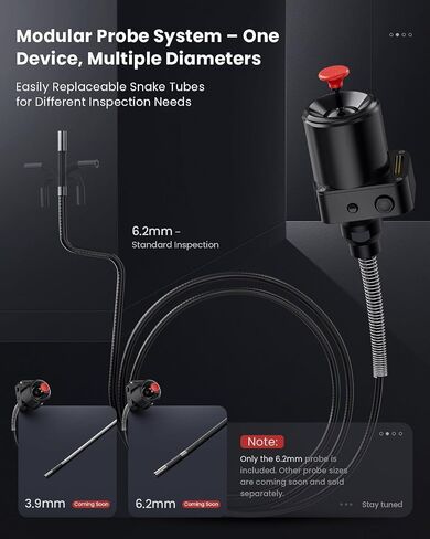 كاميرا Ralcam Industrial Borescope مع كابل ثعبان قابل للاستبدال، شاشة HD 5 بوصة، مسبار مفصل بأربعة اتجاهات وعصا تحكم من الفولاذ المقاوم للصدأ، كاميرا 6.2 مم، كابل مقاوم للماء، 5 أقدام تلقائي وأنابيب in Kuwait