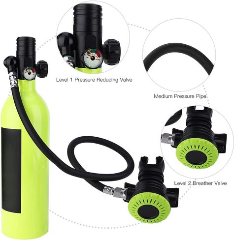 KOGOROUCOS Portable Scuba Diving Equipment Large Capacity Oxygen Cylinder Breathing Valve Green Black Orange 1L 3000PSI for Divers Fishermen Lifeguards in Kuwait