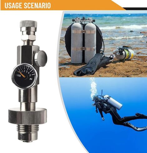 FABULETTA 4500PSI Scuba DIN Fill Station Adapter for G5/8 HPA High Pressure Air, Stainless Steel Charging Valve with Gauge for Refilling Cylinders, 30MPa Quick Disconnect Converter in Kuwait