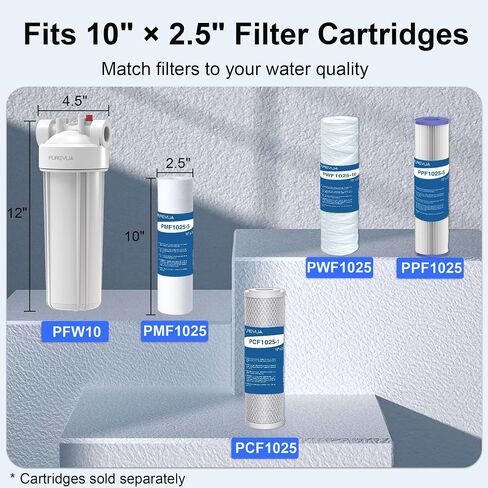 PFW10 Whole House Water Filter Housing, Fits 10" x 2.5" Big Filters, Inline Pre-Filtration System for RV, Home Well and City Water Sediment etc with 3/4" NPT Port, Pressure Relief Valve in Kuwait