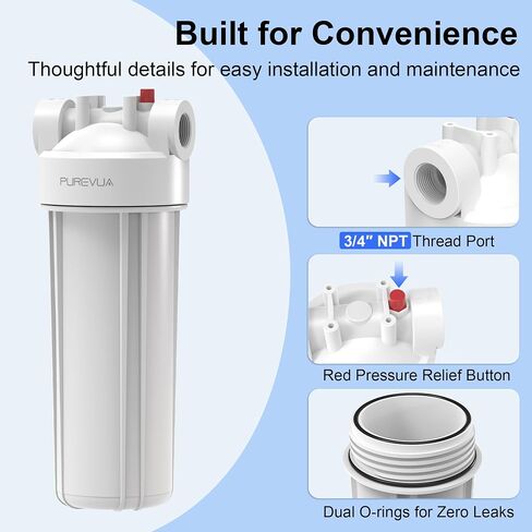 PFW10 Whole House Water Filter Housing, Fits 10" x 2.5" Big Filters, Inline Pre-Filtration System for RV, Home Well and City Water Sediment etc with 3/4" NPT Port, Pressure Relief Valve in Kuwait