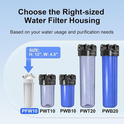 PFW10 Whole House Water Filter Housing, Fits 10" x 2.5" Big Filters, Inline Pre-Filtration System for RV, Home Well and City Water Sediment etc with 3/4" NPT Port, Pressure Relief Valve in Kuwait