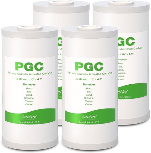 مرشحات مياه SimPure 5 ميكرون 10 بوصة × 4.5 بوصة للرواسب والكربون للمنزل بالكامل، خرطوشة بديلة PGC لـ GE FXHTC، GXWH40L، RFC-BB / 155141-43، WRC25HD، WDGD-5005، W10-PR، W15-PR، 3 عبوات in Kuwait
